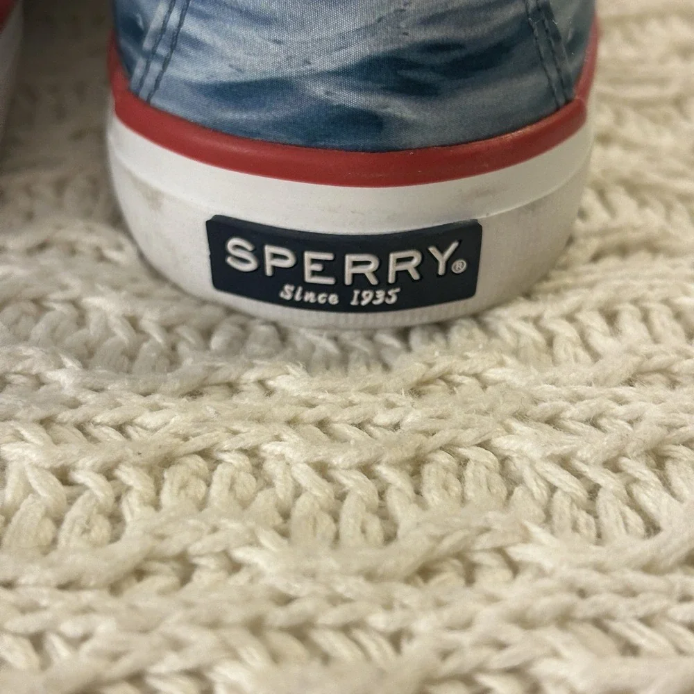 Rare Sperry Womens 8.5 JAWS Special Edition Blue Water Boat Shoes MINT Red Sole